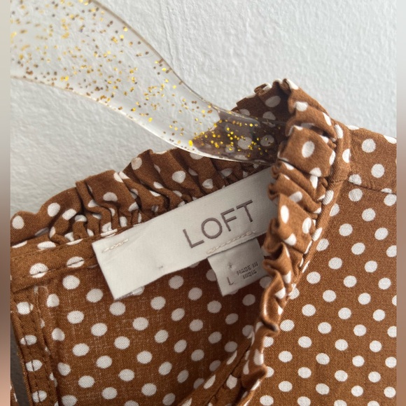 LOFT Polka Dot Ruffle Neck Long Sleeve Blouse - Picture 4 of 4
